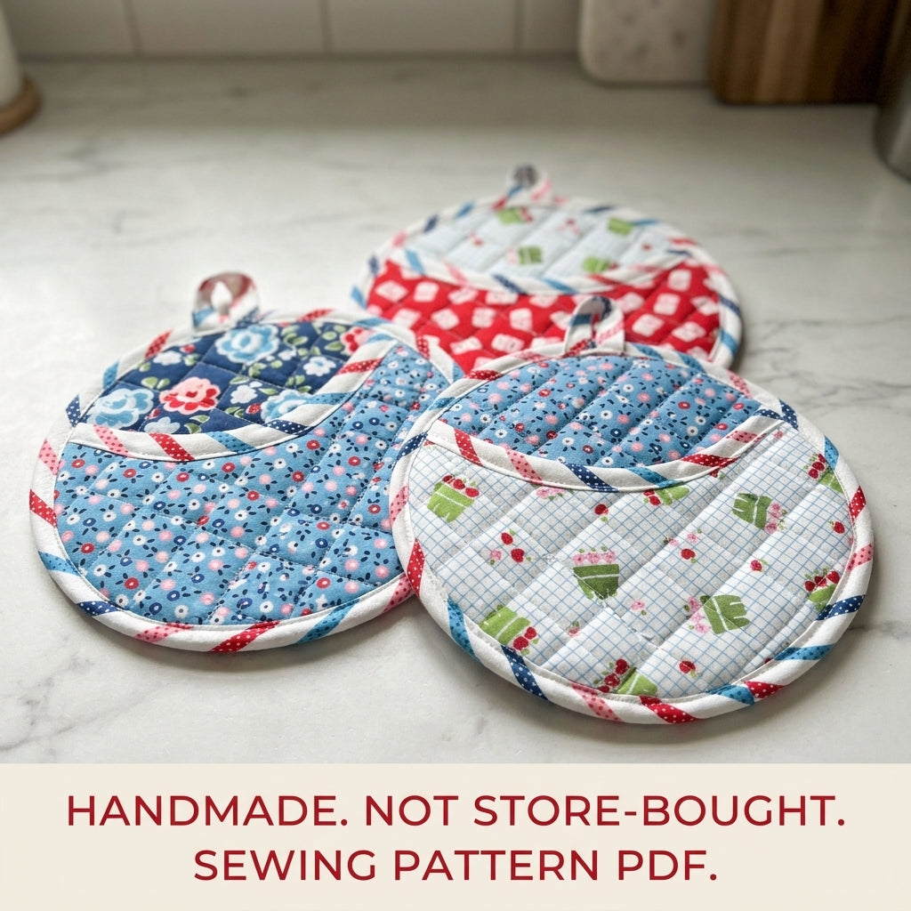 Round Pocket Pot Holder Sewing Pattern PDF – Quilted Pot Holder Set