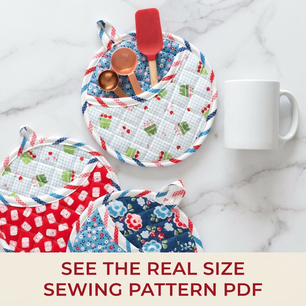 Round Pocket Pot Holder Sewing Pattern PDF – Quilted Pot Holder Set