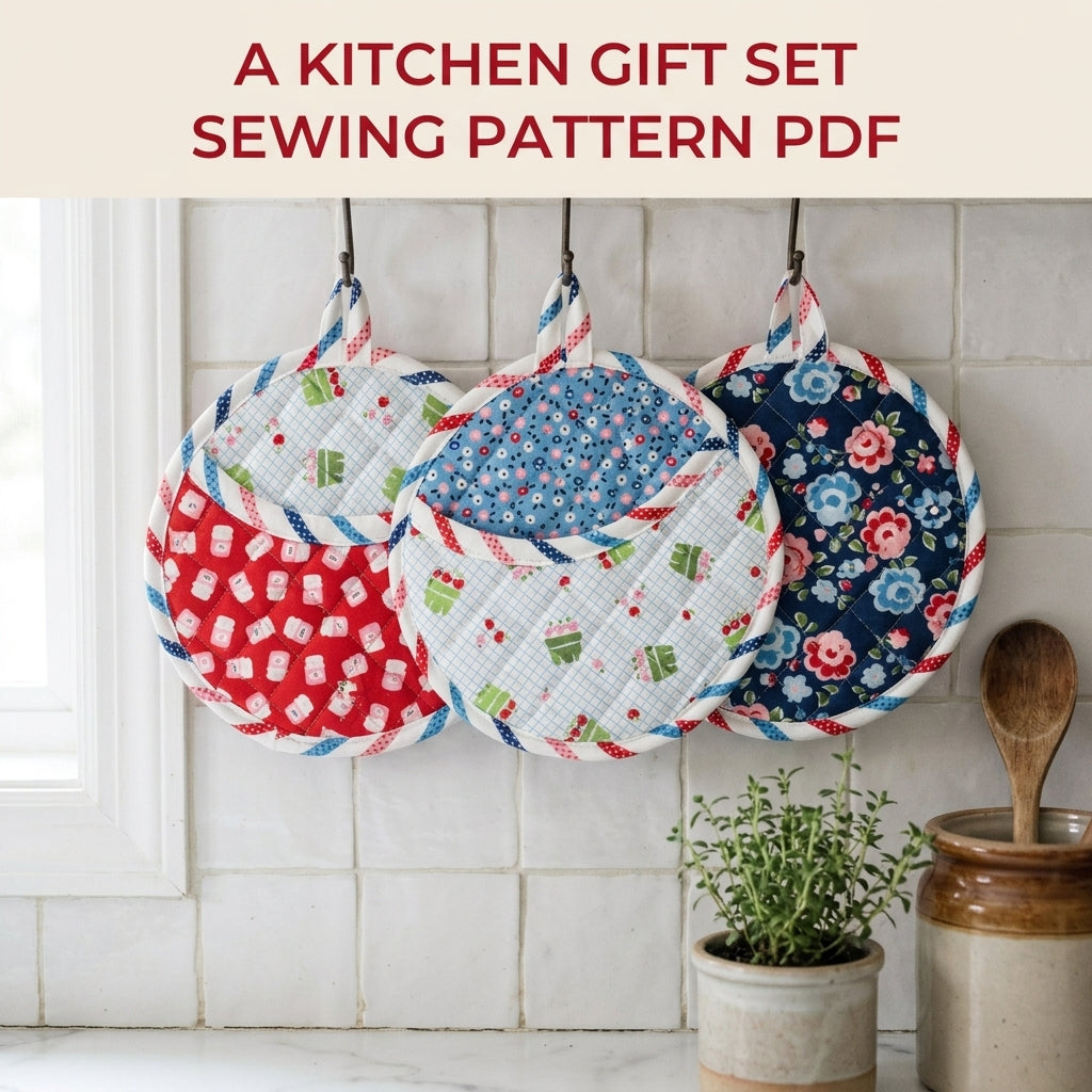 Round Pocket Pot Holder Sewing Pattern PDF – Quilted Pot Holder Set