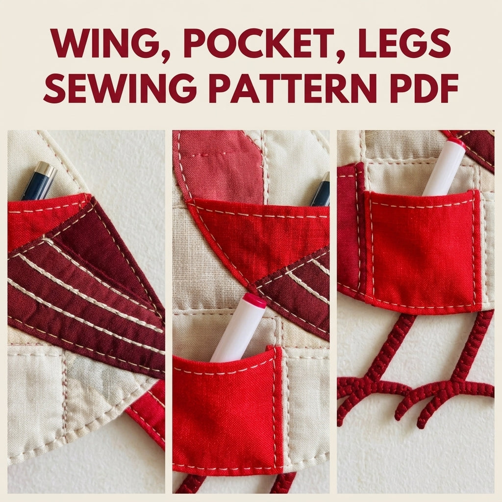 Cardinal Pocket Wall Organizer Sewing Pattern PDF – Patchwork Bird Wall Hanging