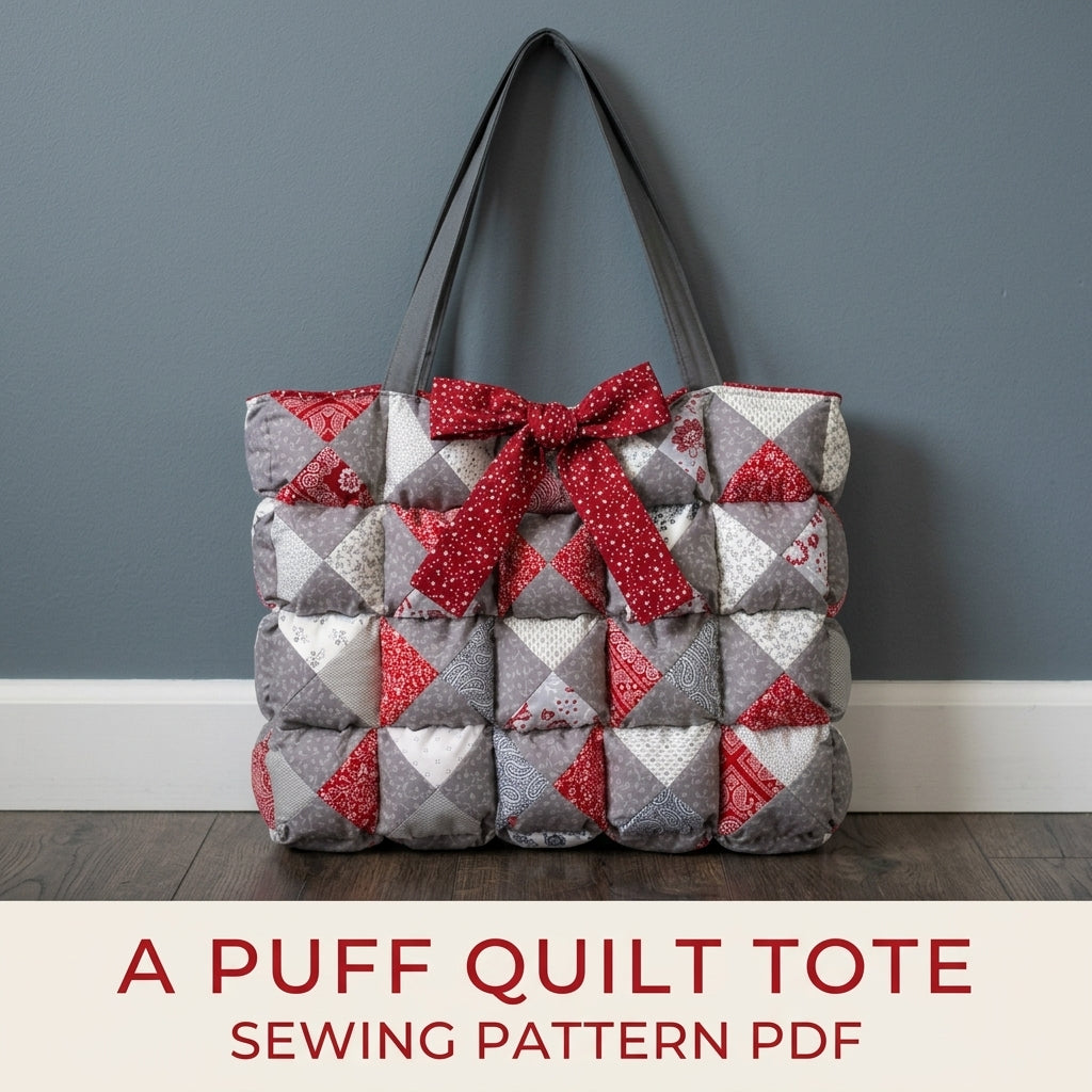 Puff Quilt Tote with Bow Sewing Pattern PDF – Biscuit Puff Bag