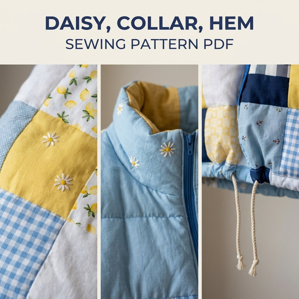 Patchwork Puffer Jacket Sewing Pattern PDF – Cropped Quilted Scrap Puffer Coat
