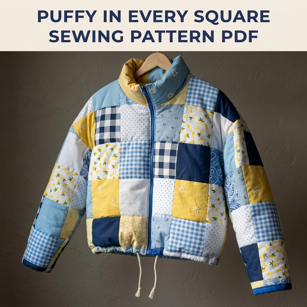 Patchwork Puffer Jacket Sewing Pattern PDF – Cropped Quilted Scrap Puffer Coat
