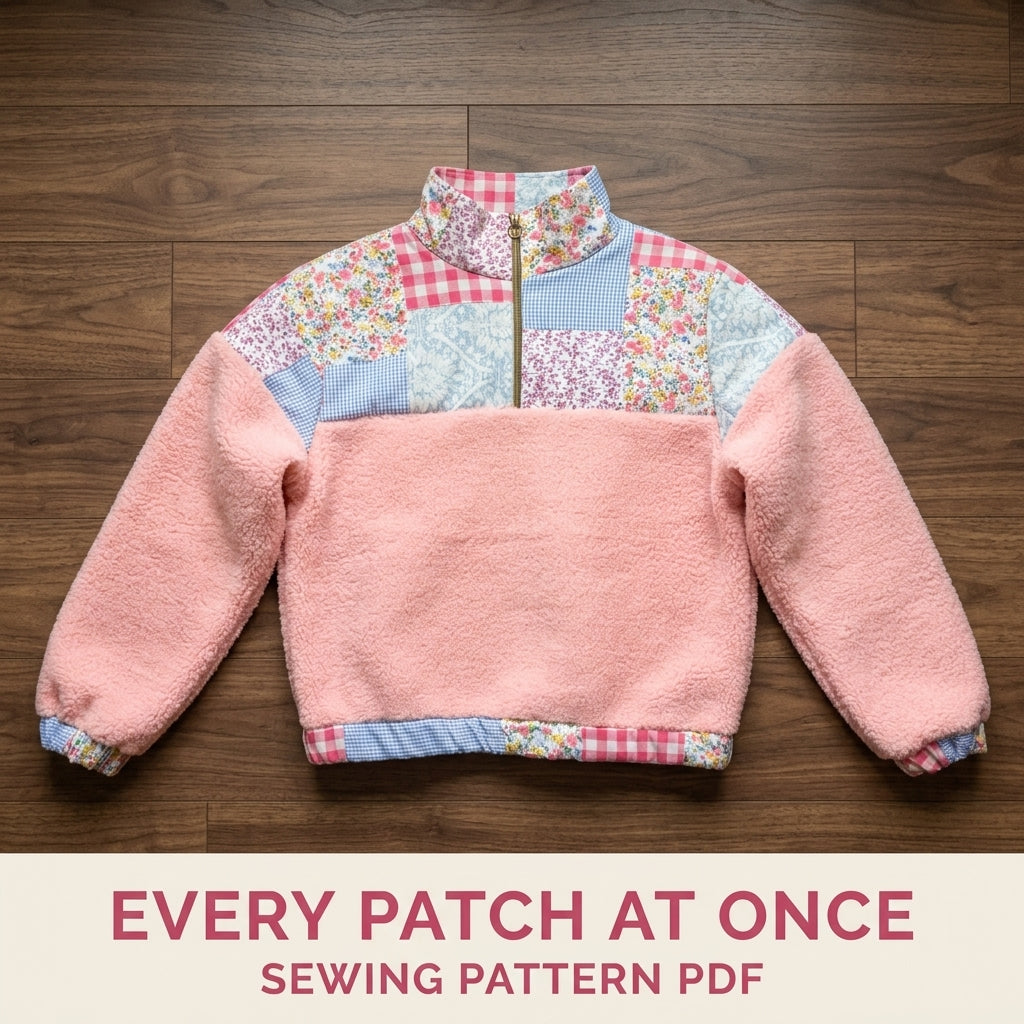 Patchwork Sherpa Half-Zip Pullover Sewing Pattern PDF – Gingham and Floral Yoke Sweater