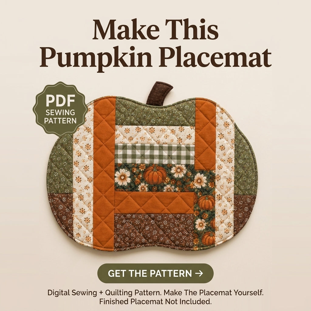 Pumpkin Placemat Pattern — Quilted Log Cabin Placemat in Pumpkin Shape, 2 Sizes, Beginner Friendly, PDF Download