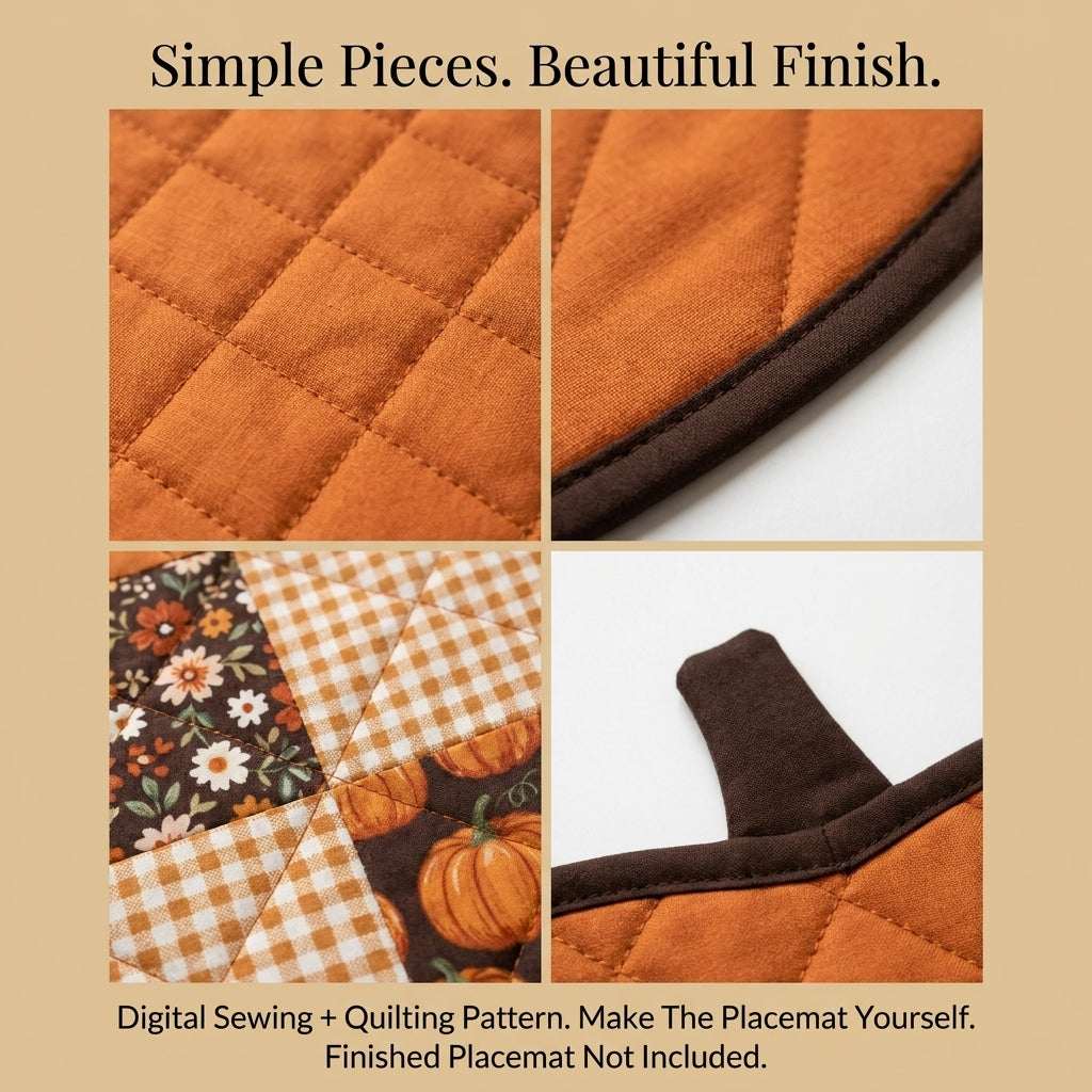 Pumpkin Placemat Pattern — Quilted Log Cabin Placemat in Pumpkin Shape, 2 Sizes, Beginner Friendly, PDF Download