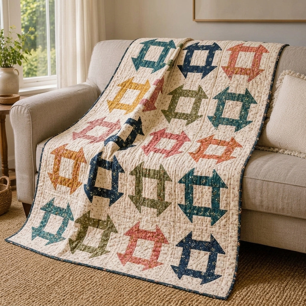 Churn Dash Quilt Pattern PDF – Traditional Throw Quilt with Floral Prints