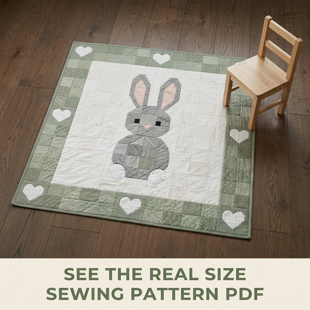Bunny Baby Quilt Pattern PDF – Pieced Nursery Quilt with Heart Border