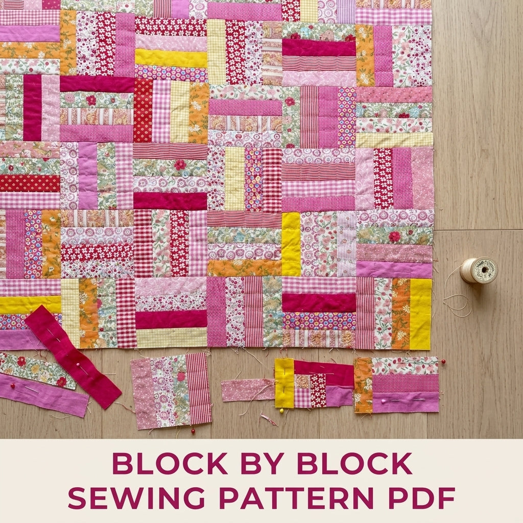 Pink Rail Fence Scrap Quilt Sewing Pattern PDF – Easy Strip Quilt
