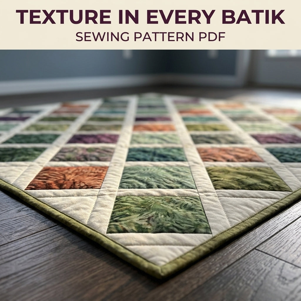 Modern Lattice Quilt Pattern PDF – Square Throw Quilt with Batik Blocks and Cream Sashing