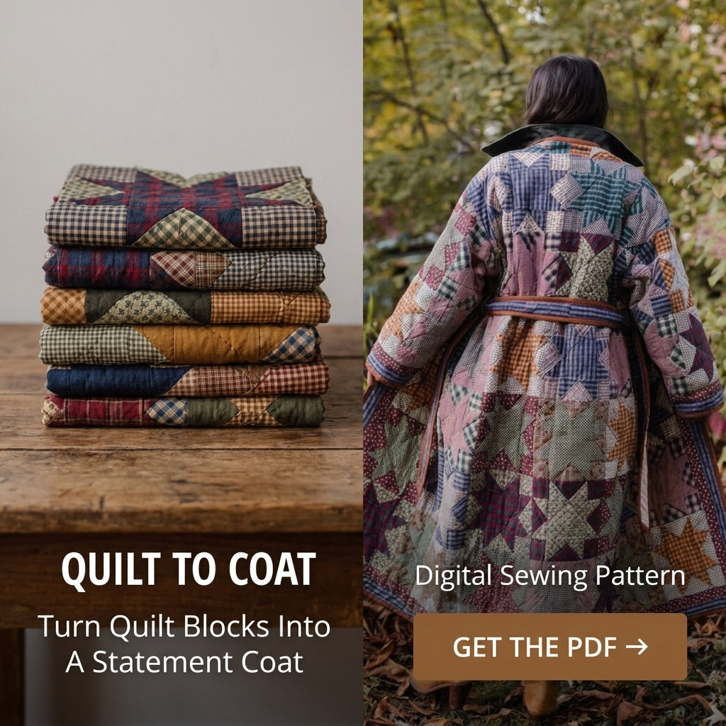 Quilt Coat Sewing Pattern – Long Belted Patchwork Star Coat
