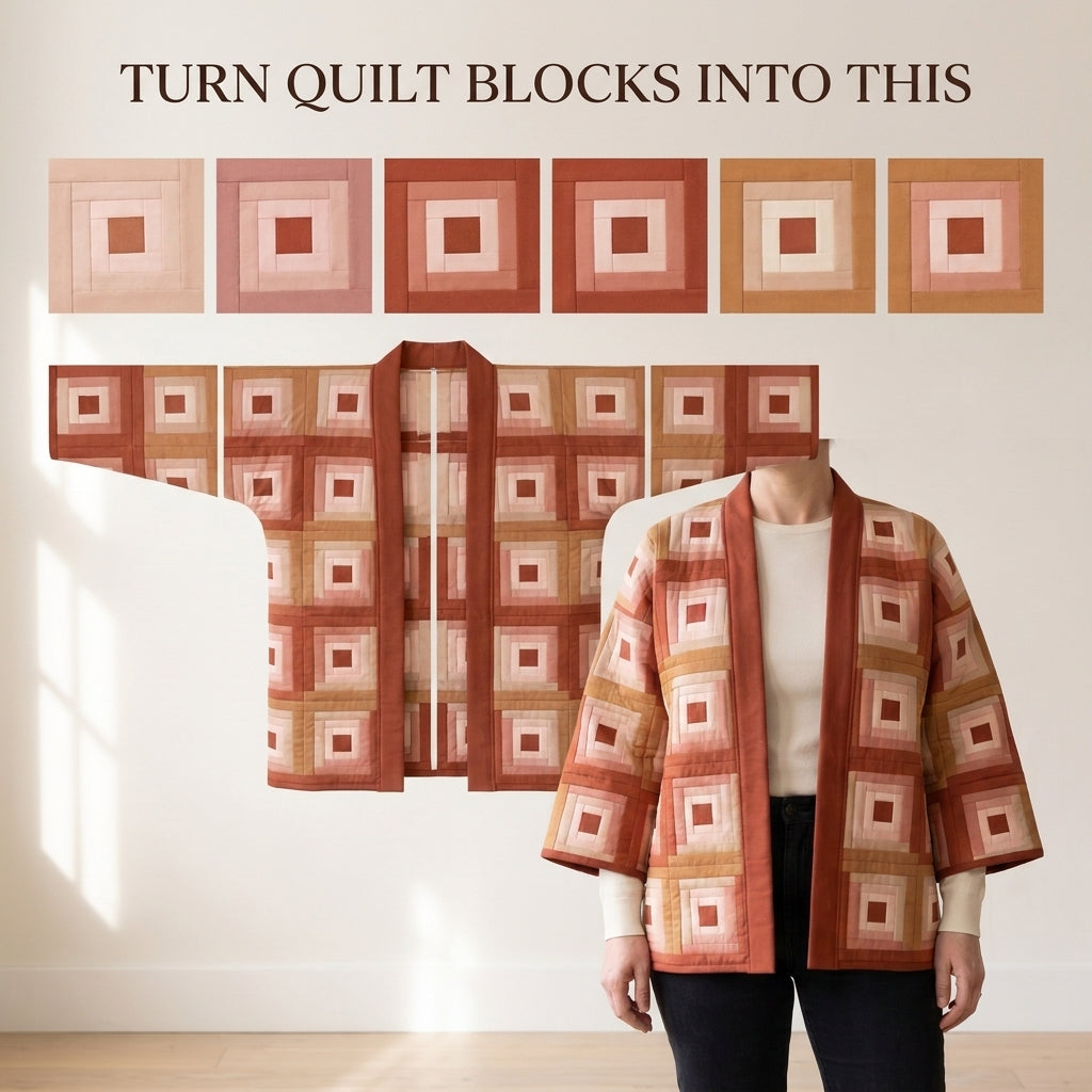 Quilted Kimono Jacket Sewing Pattern – Log Cabin Patchwork Jacket