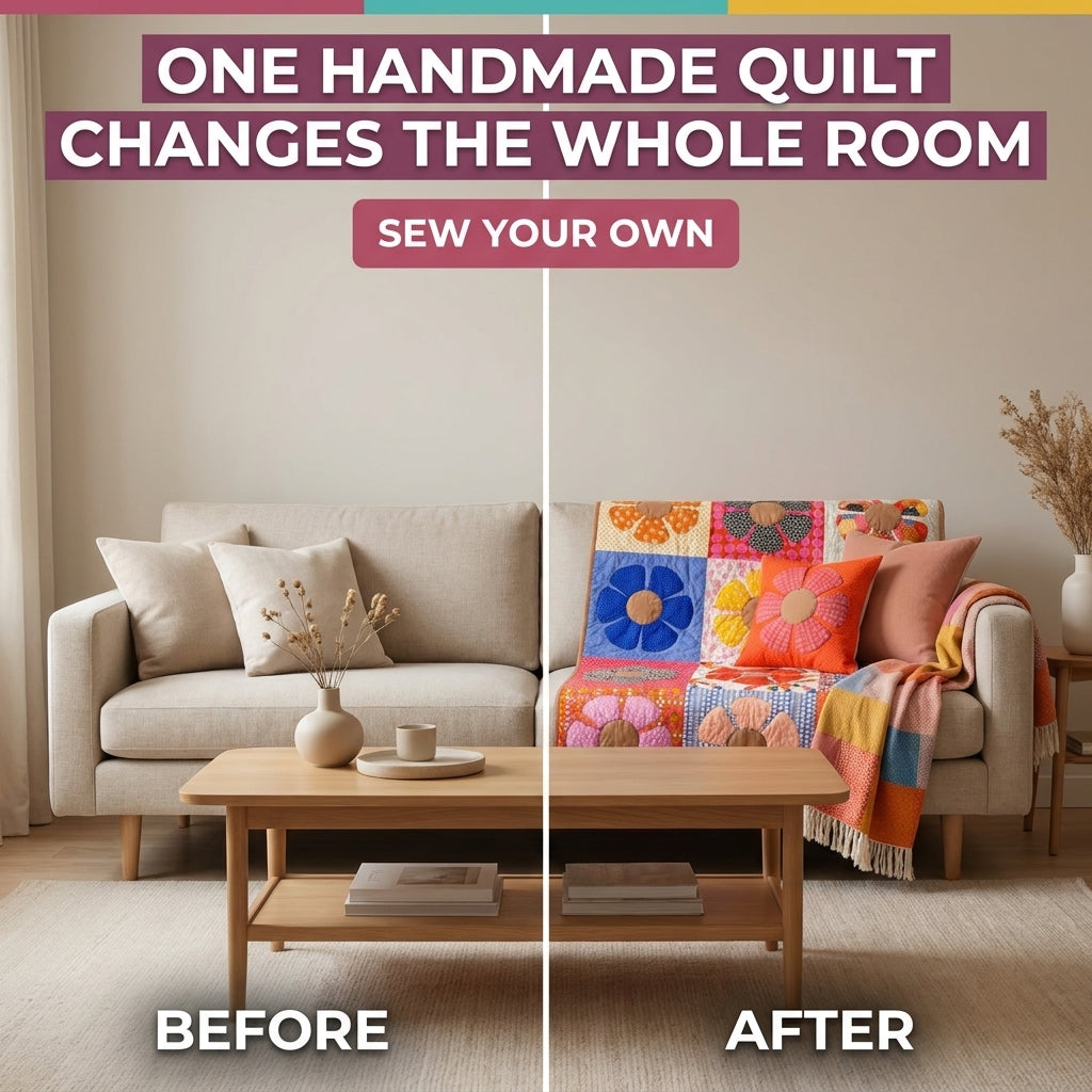 Retro Flower Quilt Pattern | Appliqué Petal Blocks in Scrappy Prints | Beginner Quilt with Full-Size Templates | PDF Instant Download