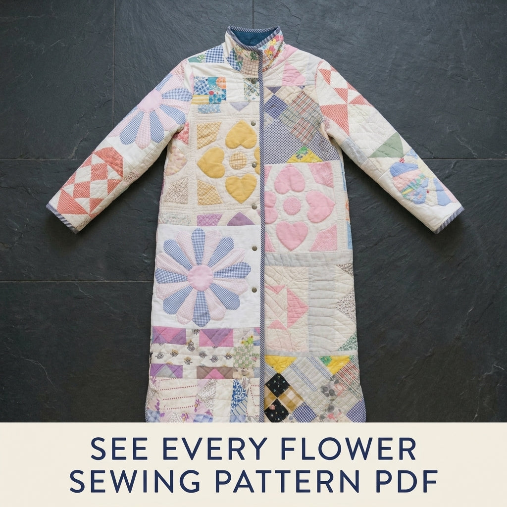 Dresden Heart Flower Quilt Coat Sewing Pattern PDF – Pastel Long Quilt Coat