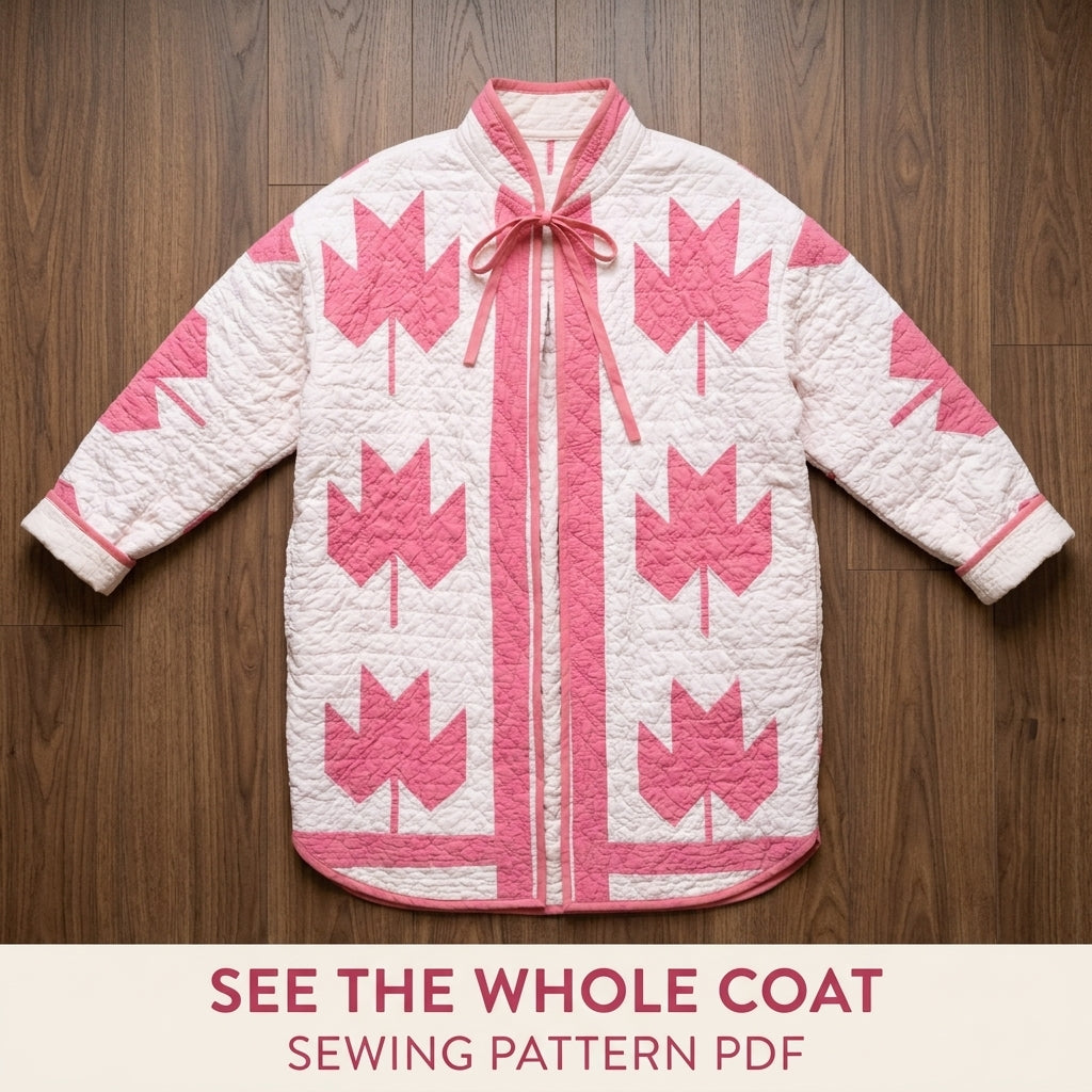 Maple Leaf  Quilt Coat Sewing Pattern PDF – Oversized Coat with Tie Collar and Gathered Yoke