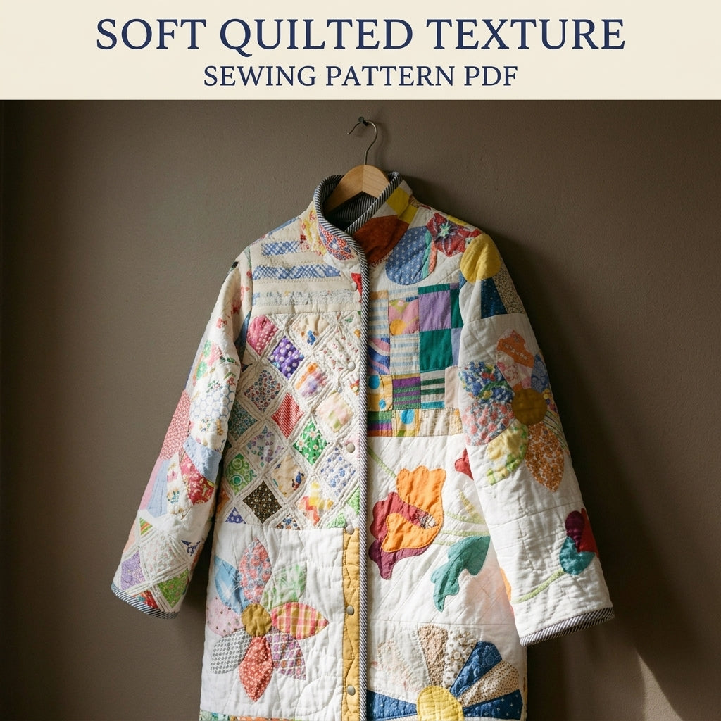Scrappy Sampler Quilt Coat Sewing Pattern PDF – Long Coat from Orphan Blocks