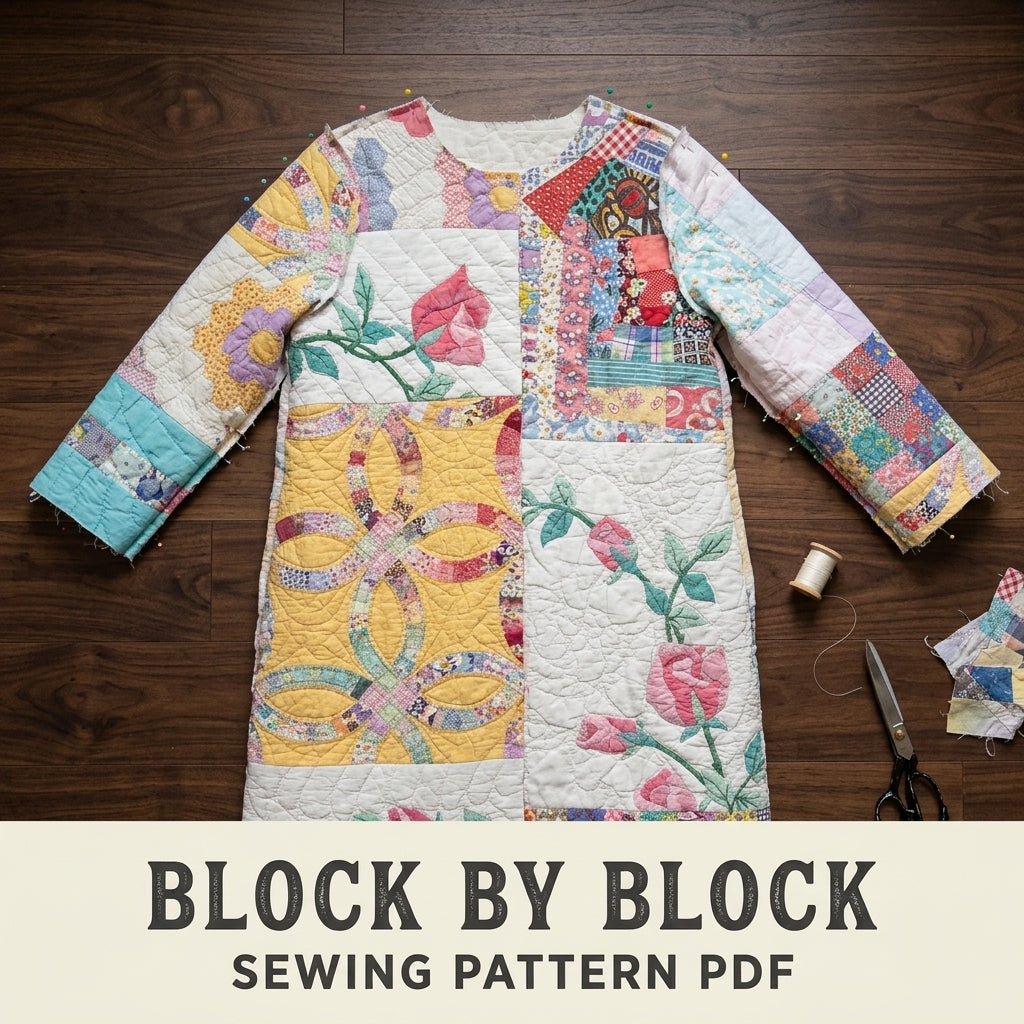 Wedding Ring Rose Quilt Coat Sewing Pattern PDF – Long Coat from Vintage Quilts