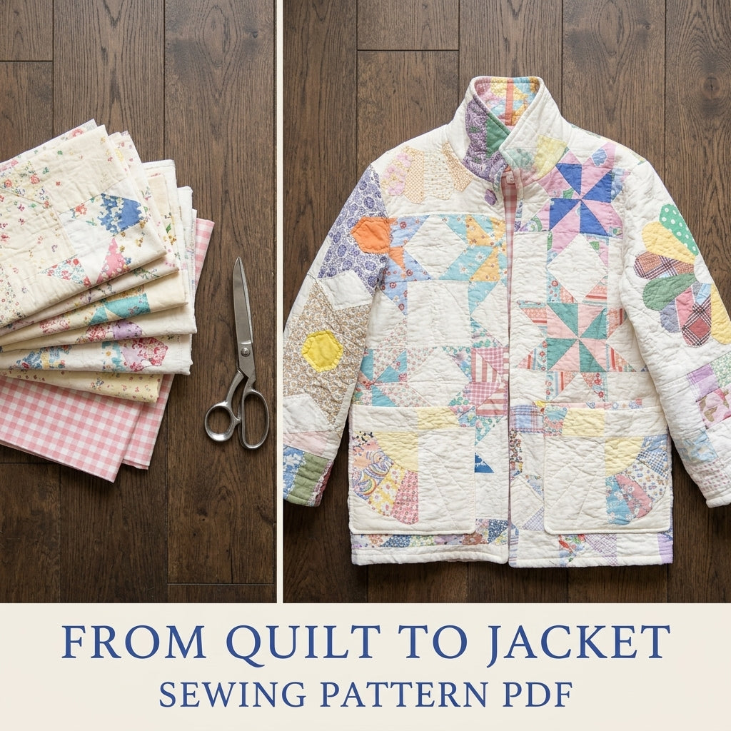 Star Block Quilt Chore Jacket Sewing Pattern PDF – Boxy Quilt Jacket