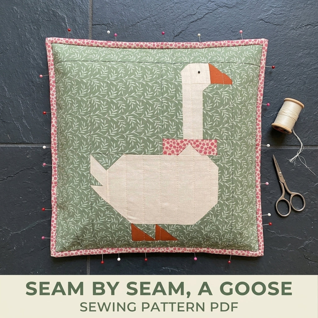 Goose Patchwork Cushion Sewing Pattern PDF – Pieced Goose Pillow with Bow