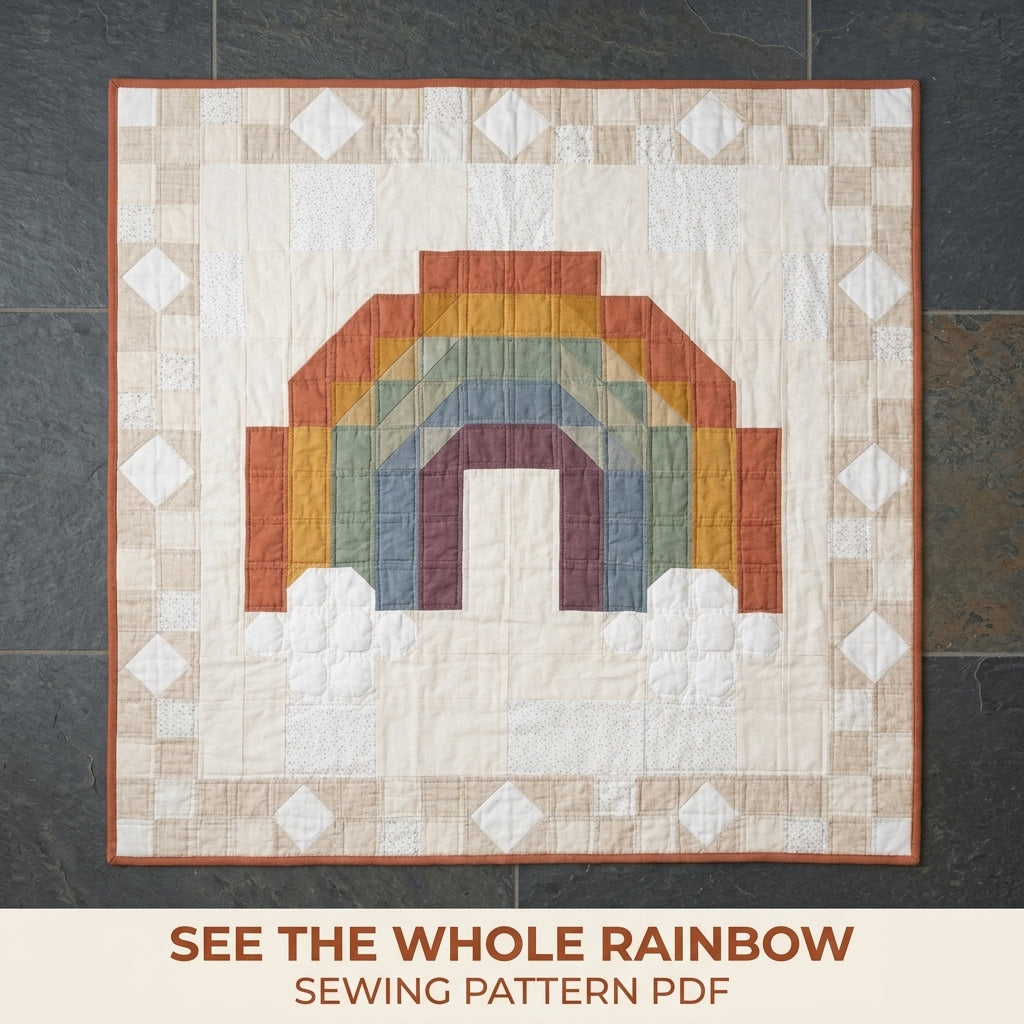 Rainbow Baby Quilt Pattern PDF – Boho Pieced Nursery Quilt with Clouds