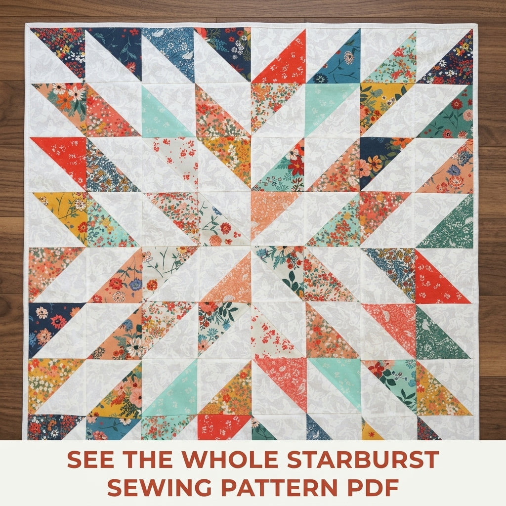 Floral Starburst Quilt Pattern PDF – Easy Half-Square Triangle Quilt for Fat Quarters