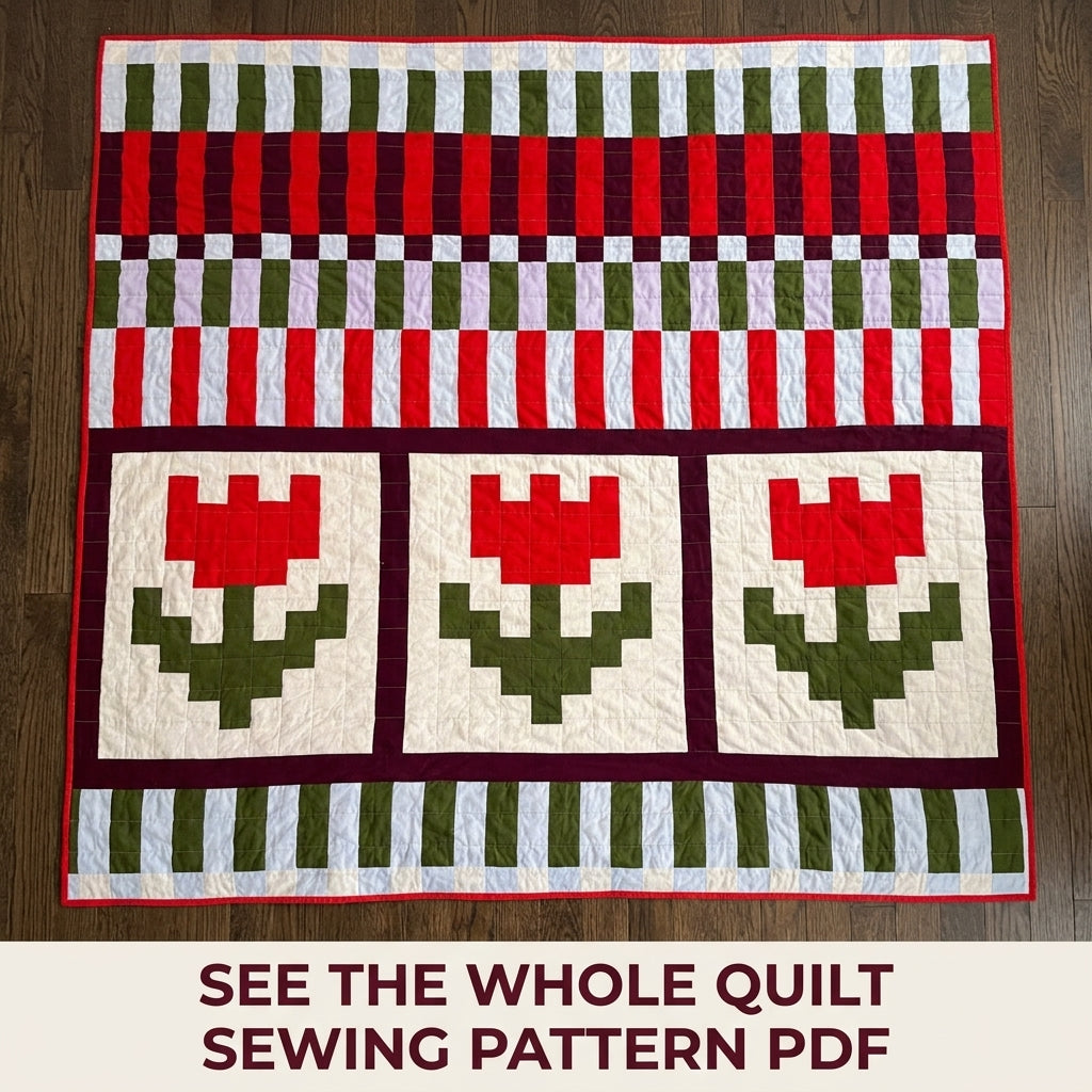 Pixel Tulip Stripe Quilt Sewing Pattern PDF – Modern Tulip Quilt with Bar Rows