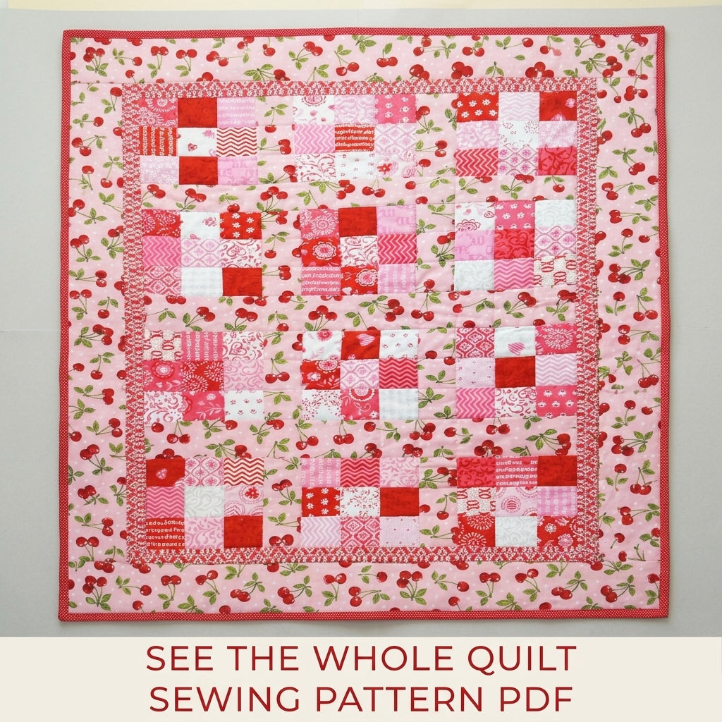 Cherry Four Patch Quilt Sewing Pattern PDF – Easy Baby or Lap Quilt