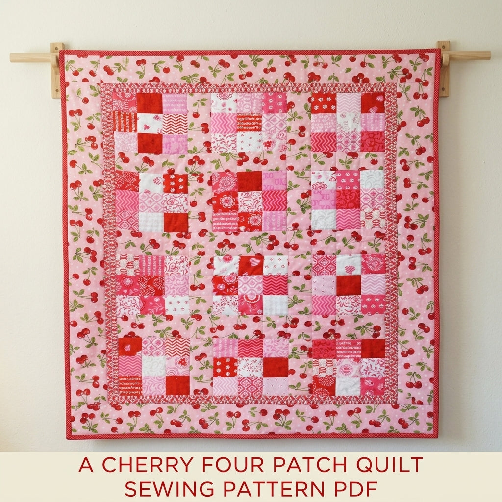 Cherry Four Patch Quilt Sewing Pattern PDF – Easy Baby or Lap Quilt