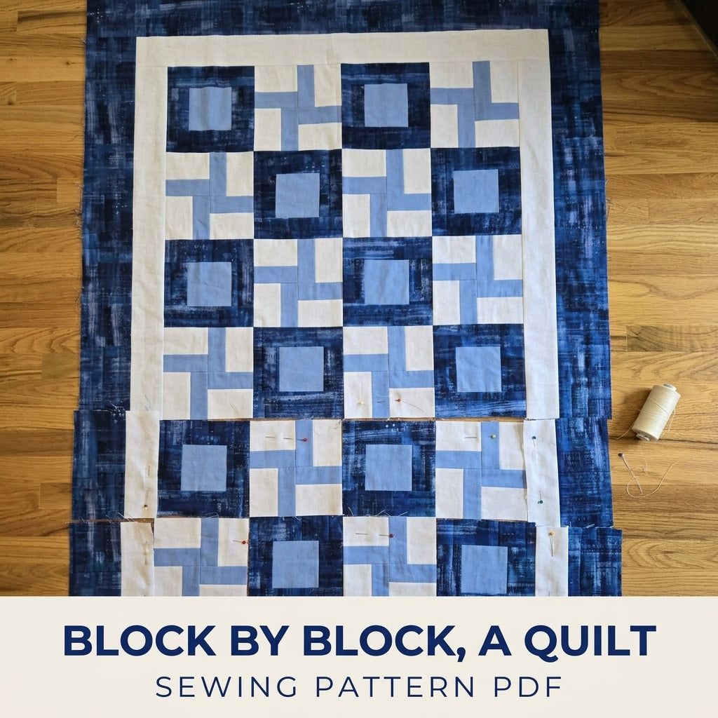 Blue Box and Cross Quilt Sewing Pattern PDF – Easy Two Block Checkerboard Quilt