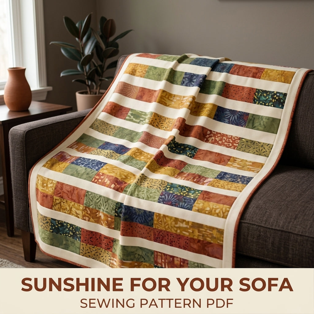 Modern Bars Quilt Pattern PDF – Easy Rectangle Throw Quilt with Batik Bars and Cream Stripes