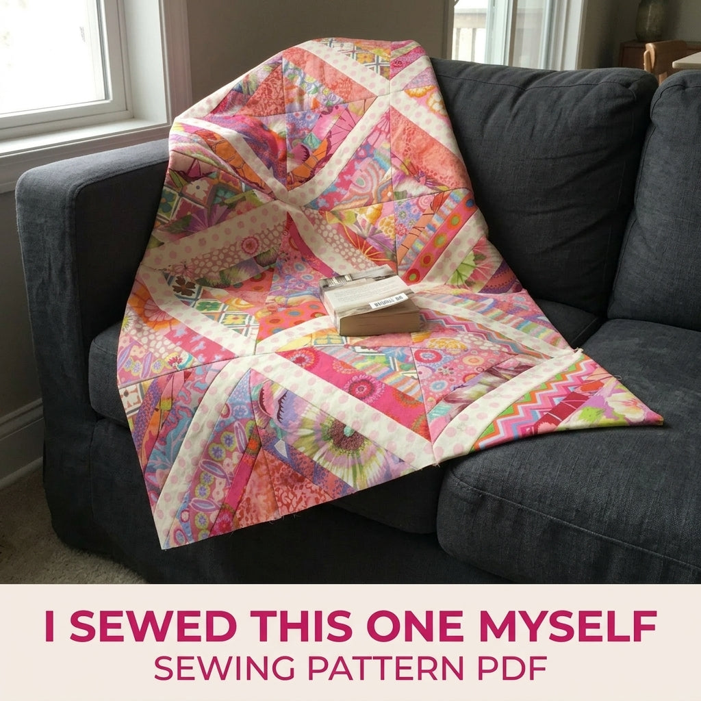 Pink String X Quilt Pattern PDF – Scrappy String Pieced Quilt with Polka Dot Strips