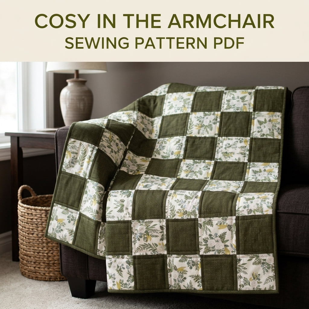 Olive Botanical Checkerboard Lap Quilt Sewing Pattern PDF – Easy Two Fabric Quilt