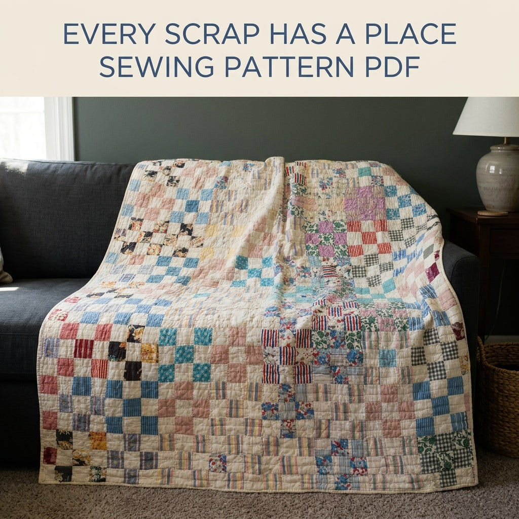 Vintage Postage Stamp Quilt Sewing Pattern PDF – Scrappy Vintage Checkerboard Quilt