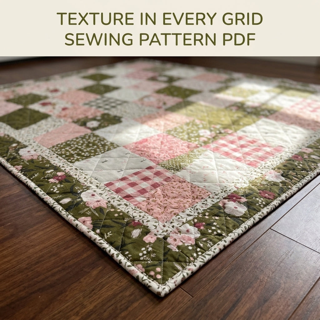 Olive and Pink Garden Patchwork Quilt Sewing Pattern PDF – Easy Squares Quilt
