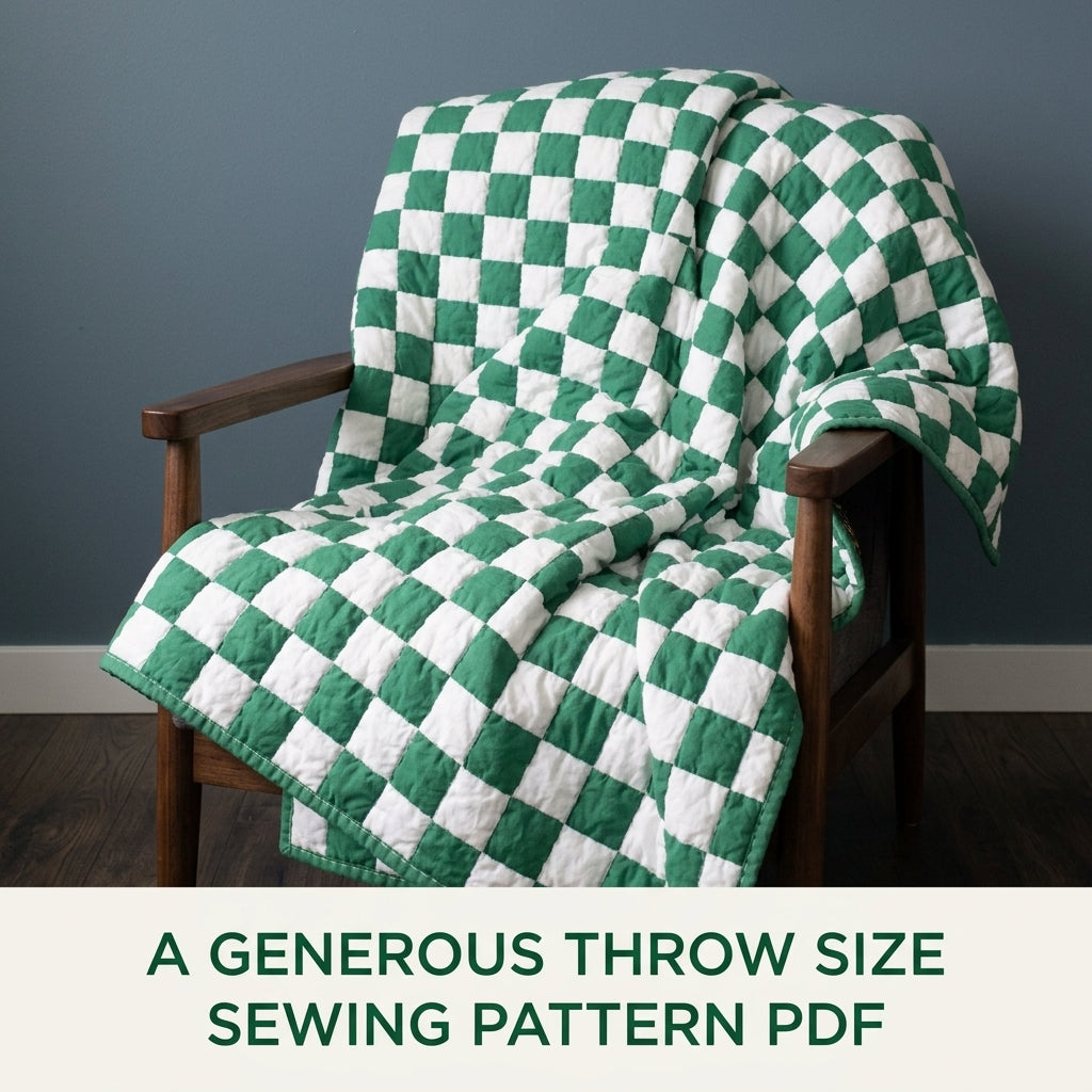 Green Checkerboard Quilt Pattern PDF – Easy Two-Colour Squares Throw Quilt