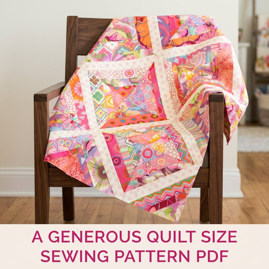 Pink String X Quilt Pattern PDF – Scrappy String Pieced Quilt with Polka Dot Strips