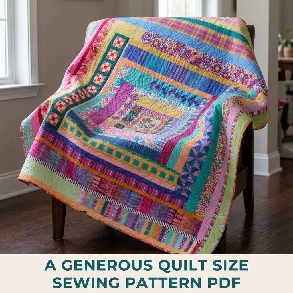 Garden Medallion Strip Quilt Pattern PDF – Improv Medallion Quilt with Pieced Rounds