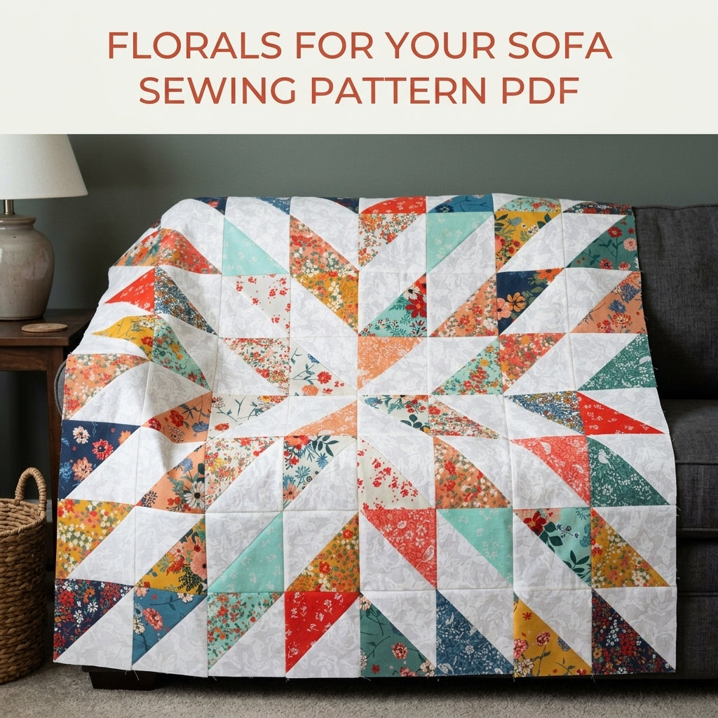 Floral Starburst Quilt Pattern PDF – Easy Half-Square Triangle Quilt for Fat Quarters