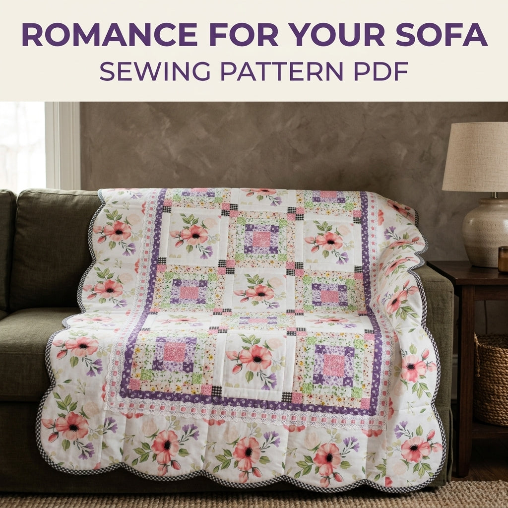 Scalloped Floral Border Quilt Pattern PDF – Romantic Quilt with Lace and Gingham Binding