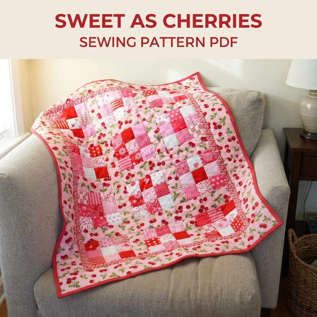 Cherry Four Patch Quilt Sewing Pattern PDF – Easy Baby or Lap Quilt