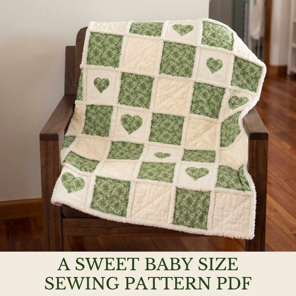 Green Heart Minky Rag Quilt Sewing Pattern PDF – Baby Rag Quilt with Hearts