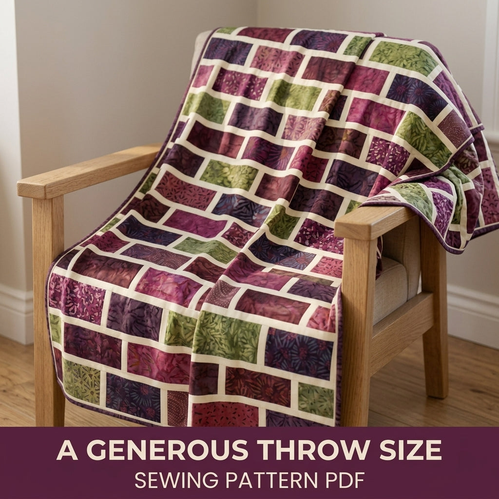 Modern Brick Quilt Pattern PDF – Staggered Brick Throw Quilt for Batik Fabrics