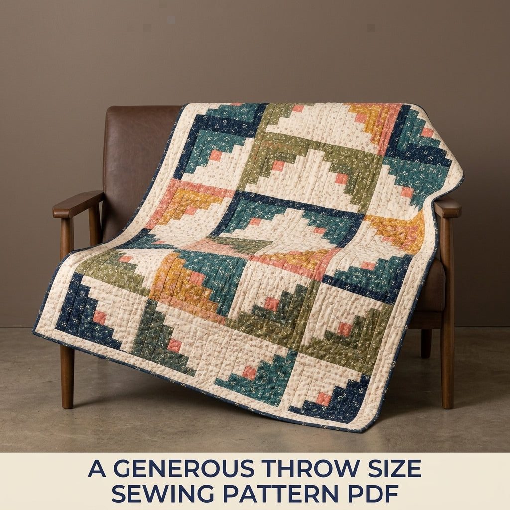 Log Cabin Quilt Pattern PDF – Traditional Strip Pieced Throw Quilt