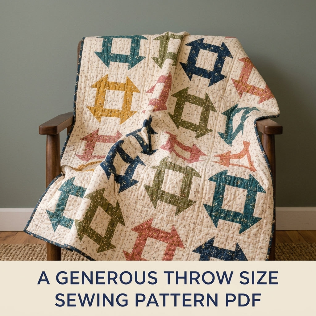 Churn Dash Quilt Pattern PDF – Traditional Throw Quilt with Floral Prints