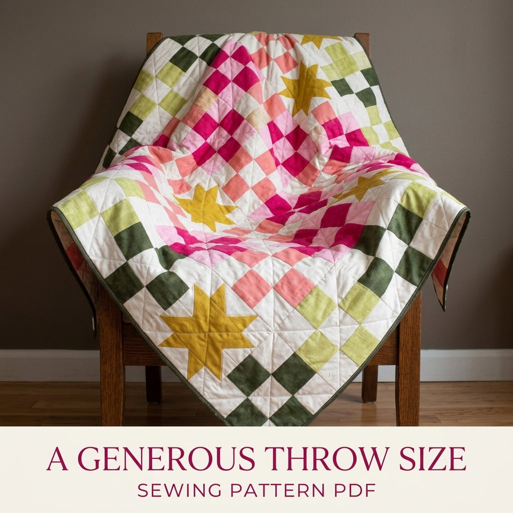 Checkerboard Star Quilt Pattern PDF – Modern Pink and Green Squares Throw Quilt