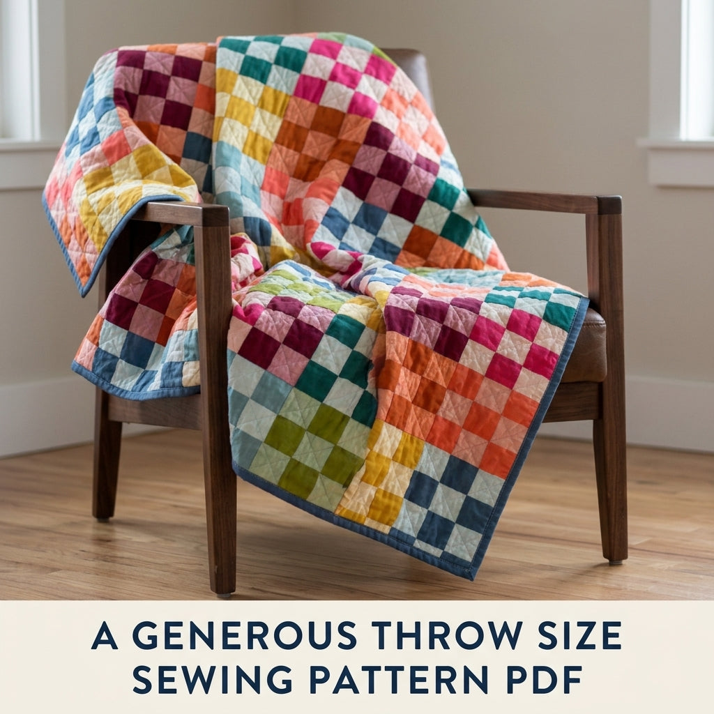 Rainbow Checkerboard Quilt Pattern PDF – Easy Squares Only Throw Quilt in Solids