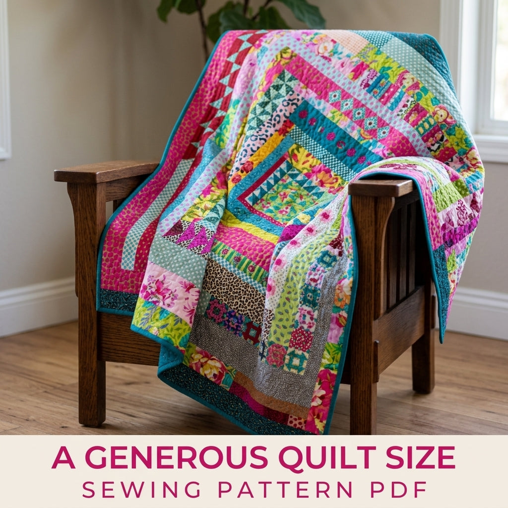 Bright Medallion Strip Quilt Pattern PDF – Hot Pink and Teal Improv Medallion
