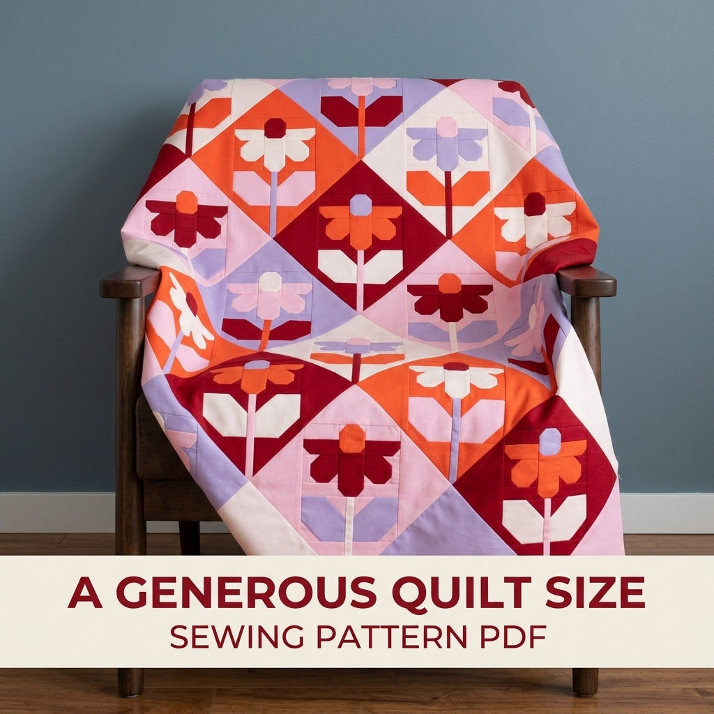 Modern Flower Diamond Quilt Sewing Pattern PDF – On Point Flower Block Quilt