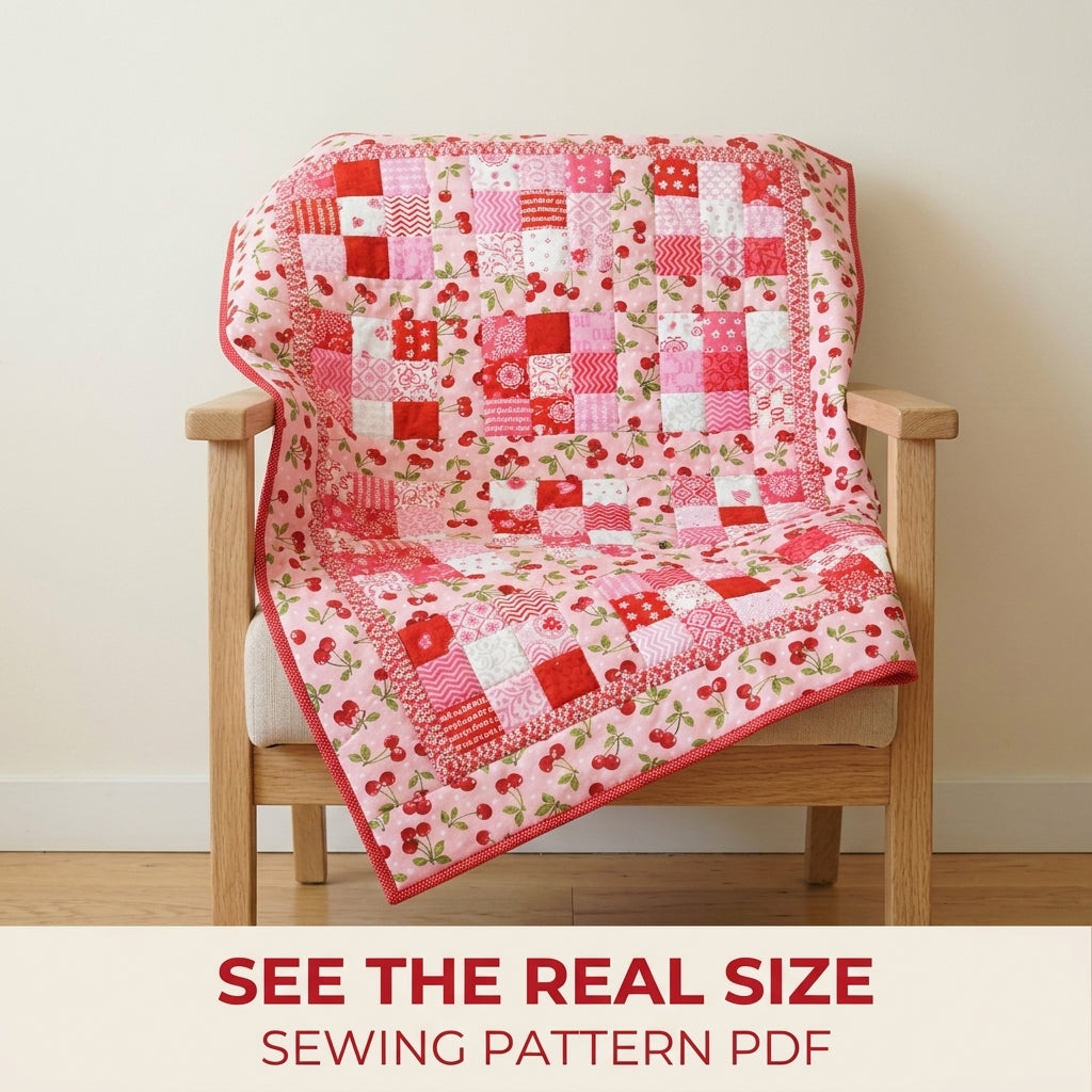 Cherry Four Patch Quilt Sewing Pattern PDF – Easy Baby or Lap Quilt