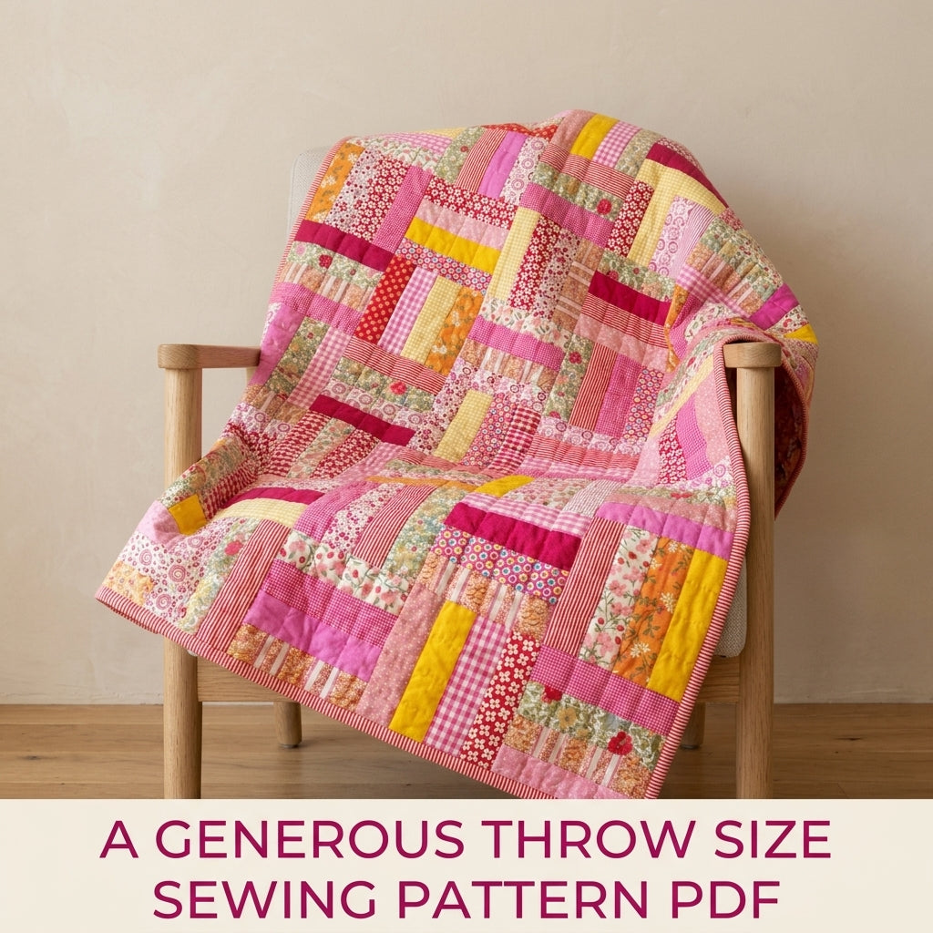 Pink Rail Fence Scrap Quilt Sewing Pattern PDF – Easy Strip Quilt